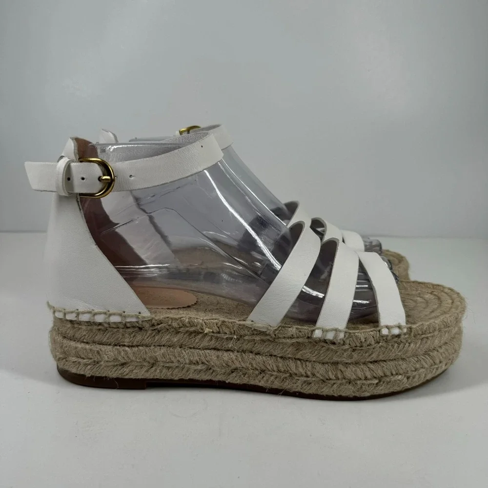J. Crew Women's 8 White Leather Ankle Strap Gladiator Espadrille Flatform Sandal
